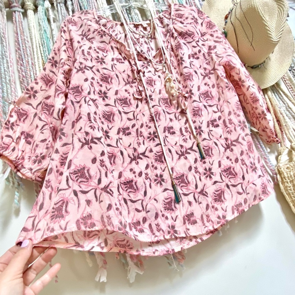 Blush floral dream Boho blouse with shabby chic peasant prairie vibe